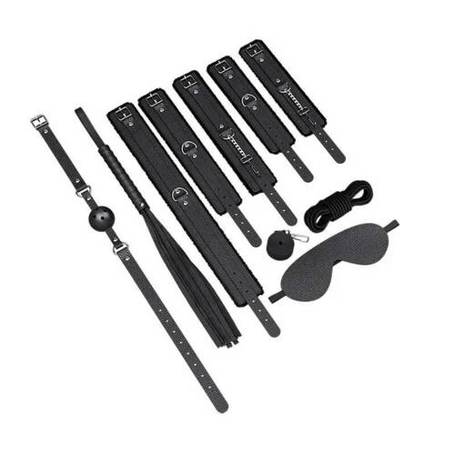 imagem Kit bondage 8 em 1 – metal + couro sintético 